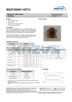 MACP-009467-105T12 datasheet - E-Series RF 10dB Coupler 5-1200 MHz