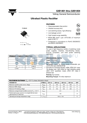 GIB1401 datasheet - Ultrafast Plastic Rectifier