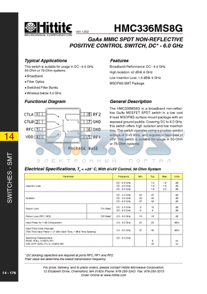 HMC336MS8G datasheet - GaAs MMIC SPDT NON-REFLECTIVE POSITIVE CONTROL SWITCH, DC - 6.0 GHz
