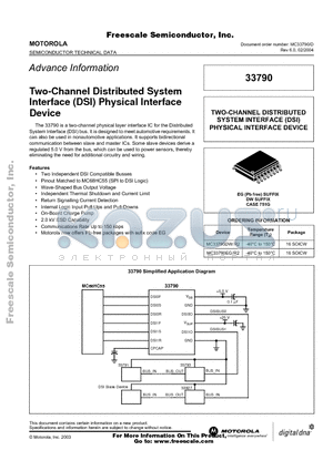 MC33790EGR2 datasheet - Two-Channel Distributed System Interface (DSI) Physical Interface Device