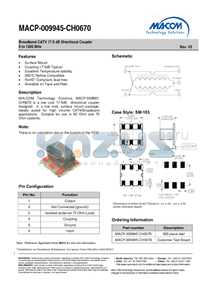 MACP-009945-CH06TB datasheet - Broadband CATV 17.5 dB Directional Coupler