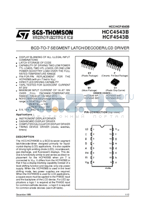 HCC4543BF datasheet - BCD-TO-7 SEGMENT LATCH/DECODER/LCD DRIVER