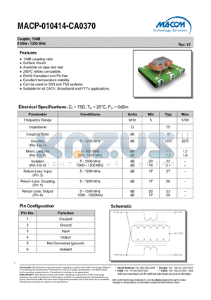 MACP-010414-CA0370 datasheet - Coupler, 10dB