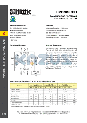 HMC338LC3B_09 datasheet - GaAs MMIC SUB-HARMONIC SMT MIXER, 24 - 34 GHz