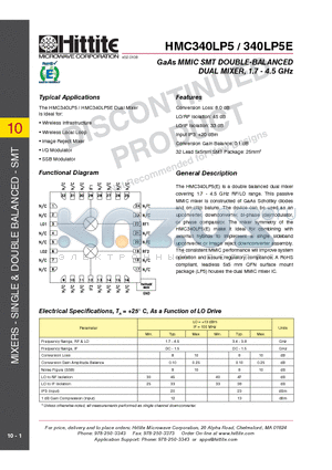 HMC340LP5_10 datasheet - GaAs MMIC SMT DOUBLE-BALANCED DUAL MIXER, 1.7 - 4.5 GHz