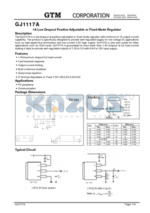 GJ1117A-1.5 datasheet - 1A Low Dropout Positive Adjustable or Fixed-Mode Regulator