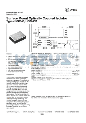 HCC640B datasheet - Surface Mount Optically Coupled Isolator