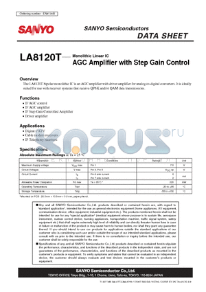 LA8120T datasheet - Monolithic Linear IC AGC Amplifier with Step Gain Control