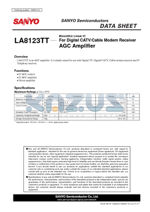 LA8123TT datasheet - Monolithic Linear IC For Digital CATV/Cable Modem Receiver AGC Amplifier