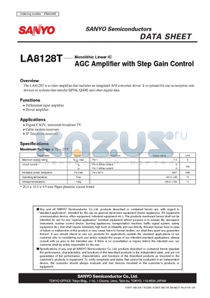 LA8128T datasheet - Monolithic Linear IC AGC Amplifier with Step Gain Control
