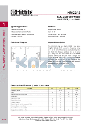 HMC342_07 datasheet - GaAs MMIC LOW NOISE AMPLIFIER, 13 - 25 GHz