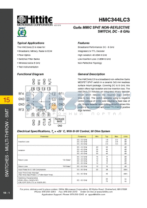 HMC344LC3_11 datasheet - GaAs MMIC SP4T NON-REFLECTIVE SWITCH, DC - 8 GHz