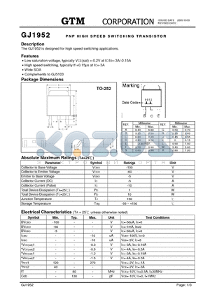 GJ1952 datasheet - PNP HIGH SPEED SWITCHING TRANSISTOR