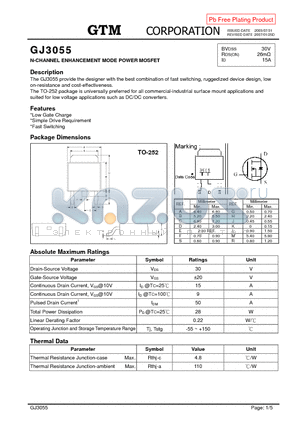 GJ3055 datasheet - N-CHANNEL ENHANCEMENT MODE POWER MOSFET