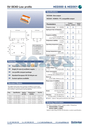HCD301 datasheet - 5V OCXO LOW PROFILE