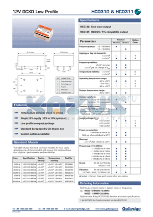 HCD310 datasheet - 12V OCXO Low Profile