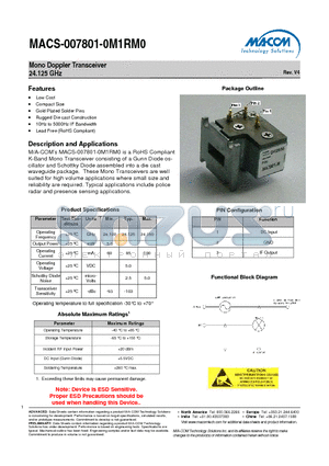 MACS-007801-0M1RM0 datasheet - Mono Doppler Transceiver 24.125 GHz