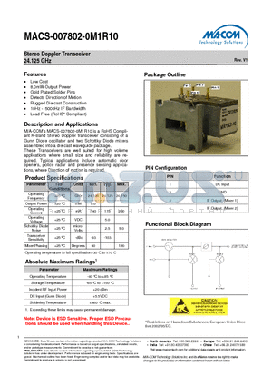 MACS-007802-0M1R10 datasheet - Stereo Doppler Transceiver 24.125 GHz