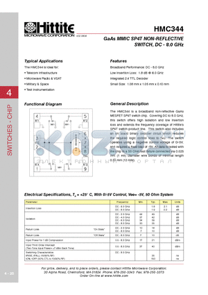 HMC344_06 datasheet - GaAs MMIC SP4T NON-REFLECTIVE SWITCH, DC - 8.0 GHz
