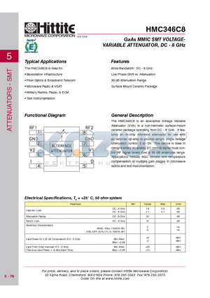 HMC346C8_08 datasheet - GaAs MMIC SMT VOLTAGE-VARIABLE ATTENUATOR, DC - 8 GHz