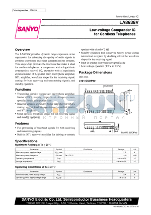 LA8638V datasheet - Low-voltage Compander IC for Cordless Telephones