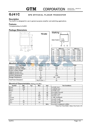 GJ41C datasheet - NPN EPITAXIAL PLANAR TRANSISTOR