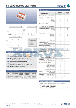 HCD331/BNDL datasheet - 5V OCXO HCMOS Low Profile