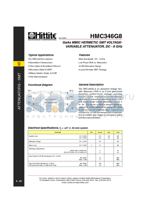 HMC346G8 datasheet - GaAs MMIC HERMETIC SMT VOLTAGEVARIABLE ATTENUATOR, DC - 8 GHz