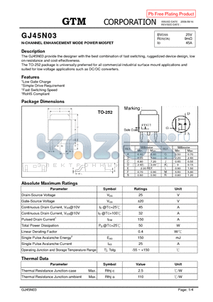 GJ45N03 datasheet - N-CHANNEL ENHANCEMENT MODE POWER MOSFET