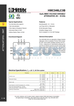 HMC346LC3B datasheet - GaAs MMIC VOLTAGE-VARIABLE ATTENUATOR, DC - 18 GHz