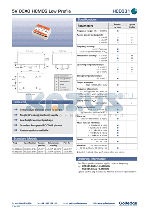 HCD331/CMAL datasheet - 5V OCXO HCMOS Low Profile