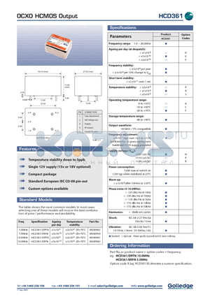 HCD361 datasheet - OCXO HCMOS Output