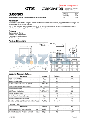 GJ55N03 datasheet - N-CHANNEL ENHANCEMENT MODE POWER MOSFET