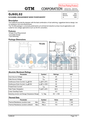 GJ60L02 datasheet - N-CHANNEL ENHANCEMENT MODE POWER MOSFET