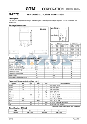 GJ772 datasheet - PNP EPITAXIAL PLANAR TRANSISTOR