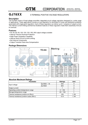 GJ7809 datasheet - 3-TERMINAL POSITIVE VOLTAGE REGULATORS
