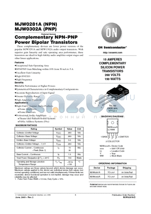 MJW0281A_05 datasheet - Complementary NPN-PNP Power Bipolar Transistors