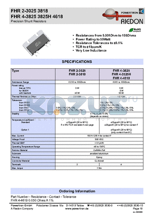 FHR2-3818 datasheet - Precision Shunt Resistors