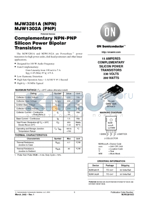 MJW1302A datasheet - Complementary NPN-PNP Silicon Power Bipolar Transistors