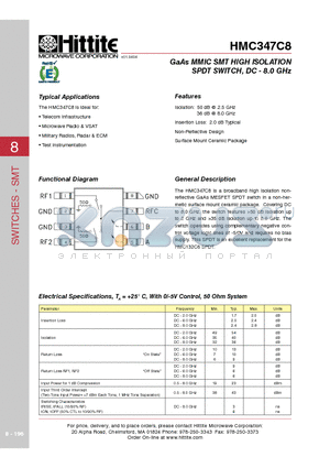 HMC347C8_06 datasheet - GaAs MMIC SMT HIGH ISOLATION SPDT SWITCH, DC - 8.0 GHz