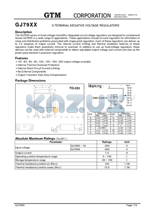 GJ7905 datasheet - 3-TERMINAL NEGATIVE VOLTAGE REGULATORS