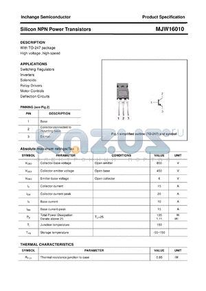 MJW16010 datasheet - Silicon NPN Power Transistors