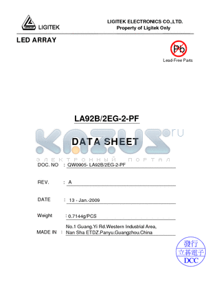 LA92B-2EG-2-PF datasheet - LED ARRAY