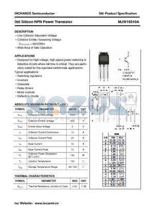 MJW16010A datasheet - isc Silicon NPN Power Transistor