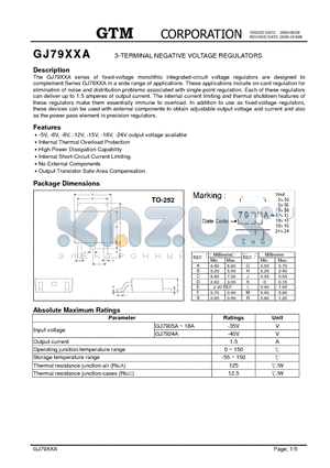 GJ7908 datasheet - 3-TERMINAL NEGATIVE VOLTAGE REGULATORS