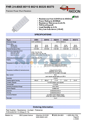 FHR24-80320 datasheet - FHR 2/4-8065 80110 80216 80320 80370 Precision Power Shunt Resistors