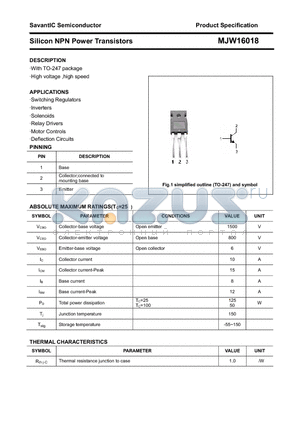 MJW16018 datasheet - Silicon NPN Power Transistors