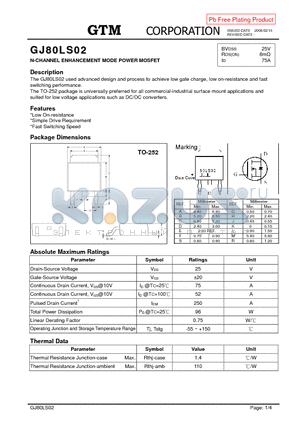 GJ80LS02 datasheet - N-CHANNEL ENHANCEMENT MODE POWER MOSFET