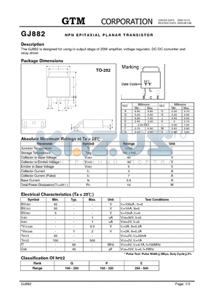 GJ882 datasheet - NPN EPITAXIAL PLANAR TRANSISTOR