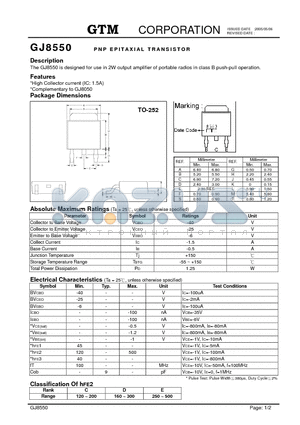 GJ8550 datasheet - PNP EPITAXIAL TRANSISTOR